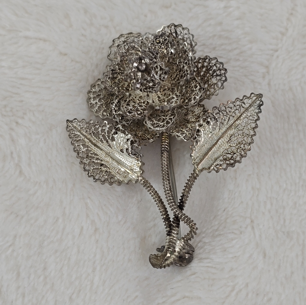 Vintage Gold Filigree Rose Flower Brooch Pin